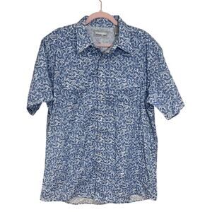 Wrangler Wrancher Mens Pearl Snap Western Shirt Blue Paisley Short Sleeve XLT